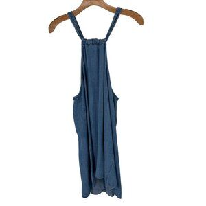 Zenana Womens Blue Denim Sleeveless tunic top blouse size large Tie back